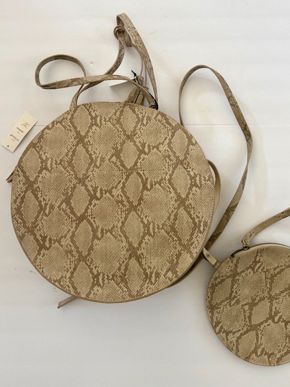 NWT Anthropologie Large Round Crossbody Snake Skin Print with Matching small bag
